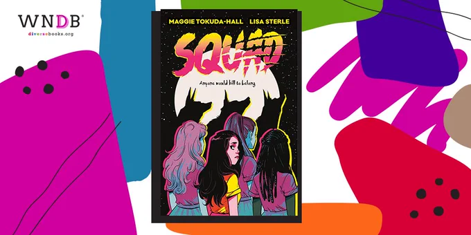 Graphic featuring the cover art for SQUAD and the WNDB logo set against a colorful background of abstract shapes.