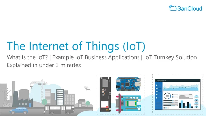 IoT Explainer Video that covers: What is the IoT, Example IoT Business Projects or Applications in the fields of Smart Manufacturing, Smart Buildings and Asset Tracking, the SanTrack IoT Turnkey Solution.  