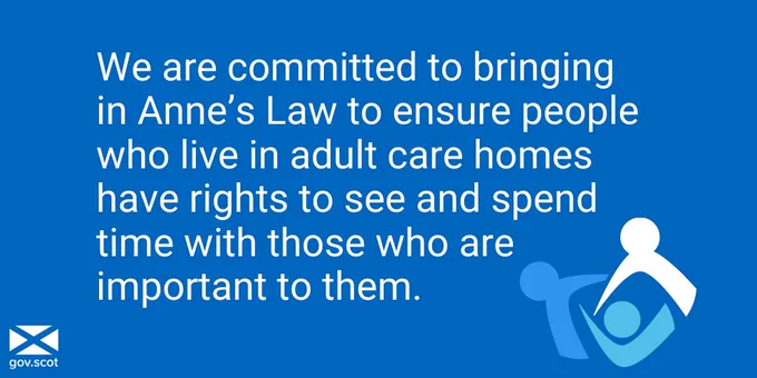 We are committed to bringing in Anne's Law to ensure people who live in adult care homes have rights to see and spend time with those who are important to them
