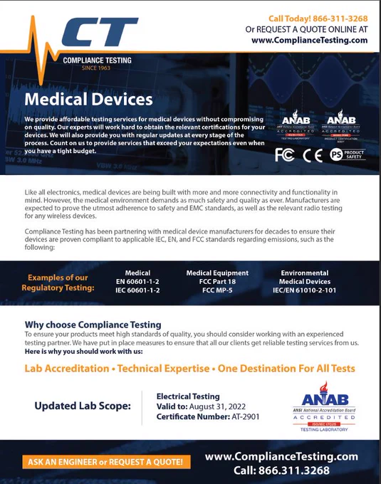 #MedicalDevices #MedTech #MDD #Compliance #ComplianceTesting #RegulatoryTesting #CFO #CxO #CTO #Risk #OEM #OEMs #MedicalDeviceTesting #Legal #ComplianceManager #ComplianceRisk #HealthCare #Manufacturing #Manufacturers #Design #IEEE #EngineeringDesign #EMC #EMI #RF #RFI #CE #FDA #FCC #Grants #Approvals #Certifications #Devices