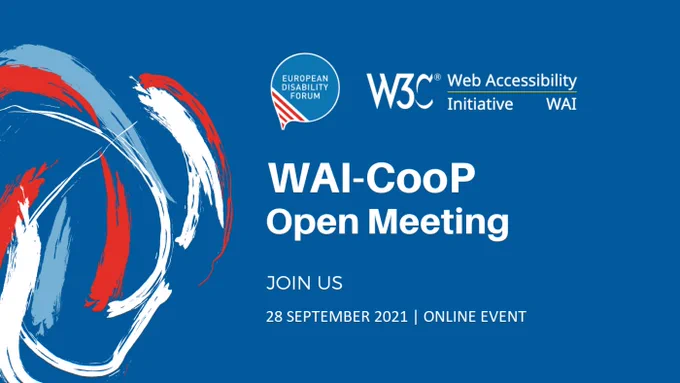 Banner of the event with the logos of EDF and W3C. The title is WAI-CooP Open Meeting.