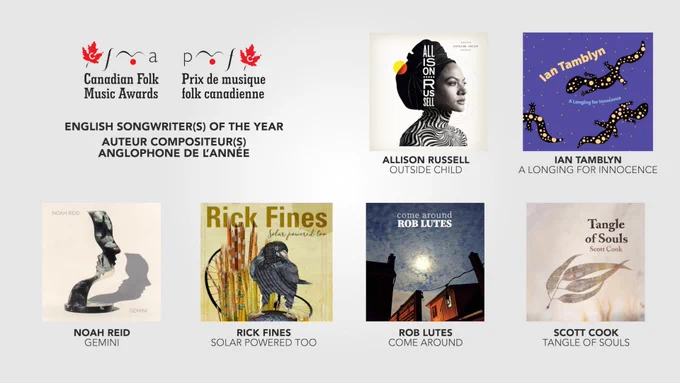 📣 English Songwriter(s) / Auteur compositeur(s) anglophone
@outsidechild13, Outside Child (QC)
Ian Tamblyn, A Longing for Innocence (QC)
@rick_fines, Solar Powered Too (ON)
@roblutes, Come Around (QC)
@grooverevival, Tangle of Souls (AB)
@olreid, Gemini (ON)