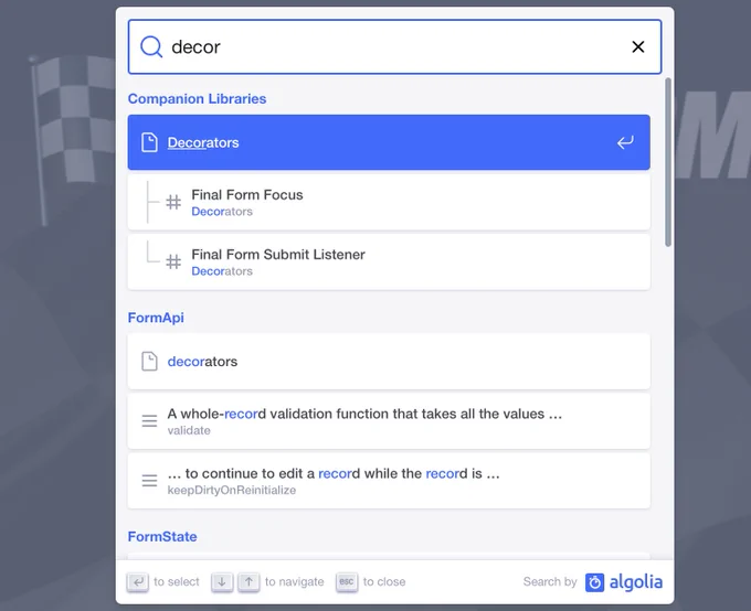 Screenshot of search working
