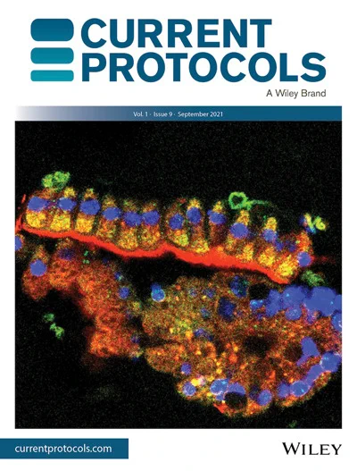 Cover image, showing an isolated intestinal crypt stained for polyamine metabolites, mitochondria, and nuclei.