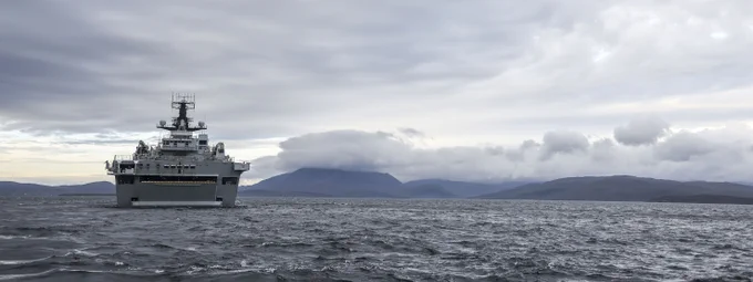 HMS Albion prepares to dock down for amphibious operations off the Scottish coast