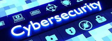 Photo of a computer screen with technology icons like computers and says Cybersecurity