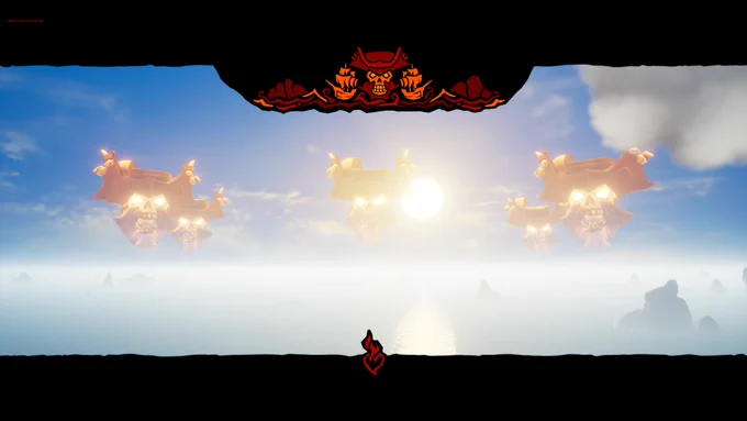 Five flameheart heads hang in the sky.