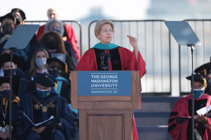 Elizabeth Warren speaking at GW Commencement