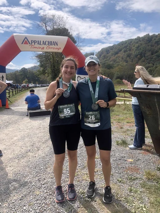 Yarrow (on left) and Sidney in beautiful WV at Greenbrier River Marathon