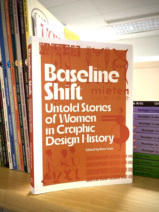 The book ‘Baseline Shift’ on an office shelf with old copies of Eye magazine and Varoom illustration magazine behind it.