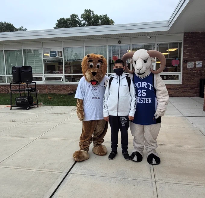 mascots and student