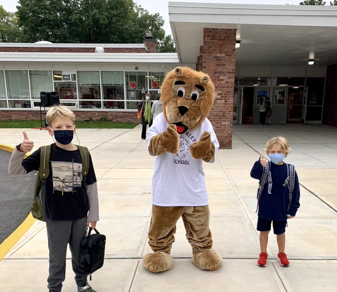 mascot and students