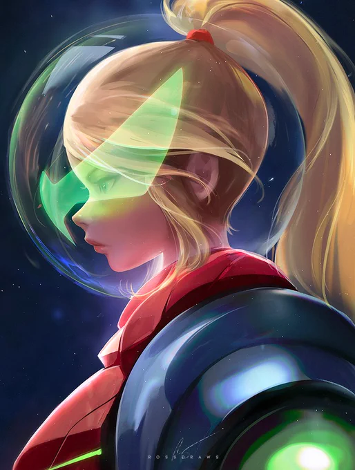 A beautiful artistic representation of Samus from the Metroid franchise