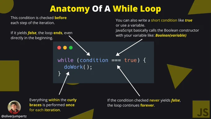 while (condition === true) {   doWork();
}