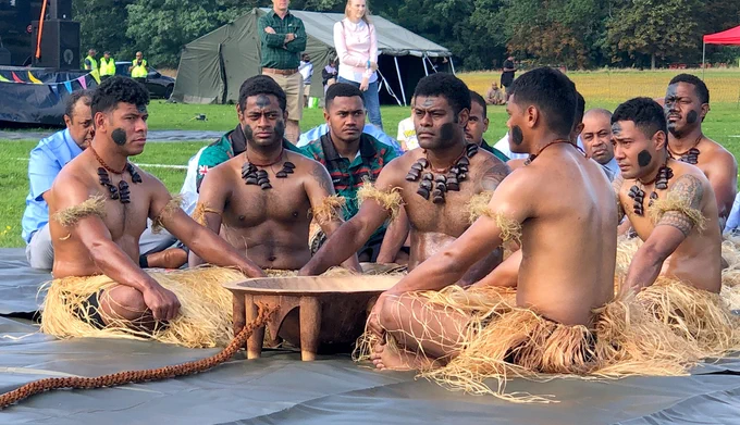 Fijian men in traditional dress
