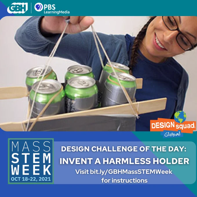 Design challenge of the day: invent a harmless holder
visit https://bit.ly/GBHMassSTEMWeek for instructions 
