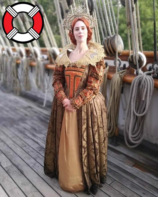 A picture of Katy Schutte, dressed up for filming on the Cutty Sark for History Bombs