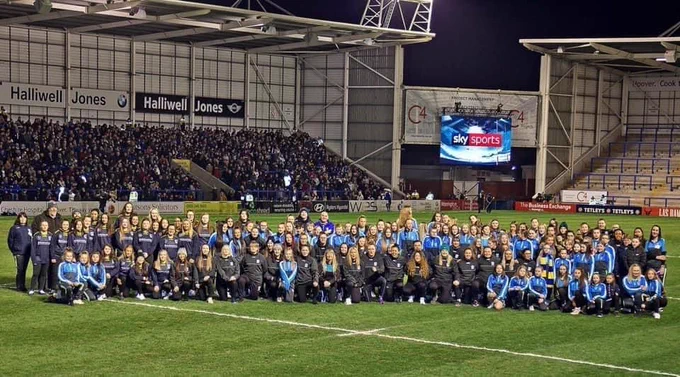 Some of our Warrington Wolves Girls team players at the Halliwell Jones