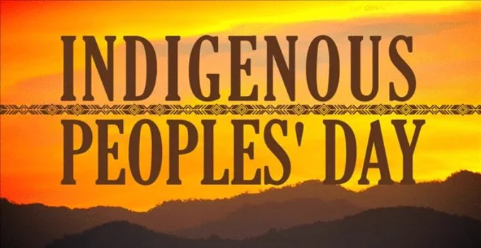 [Image Description: A graphic with a beautiful landscape photo of mountains during a sunset. The text reads: Indigenous Peoples’ Day]