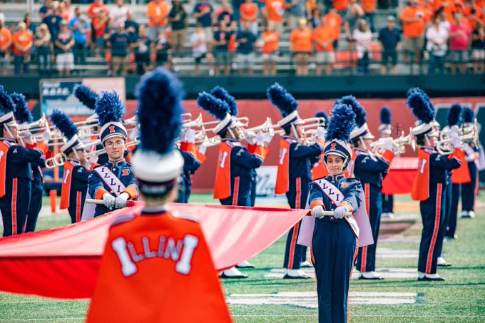 Marching Illini on the field during halftime