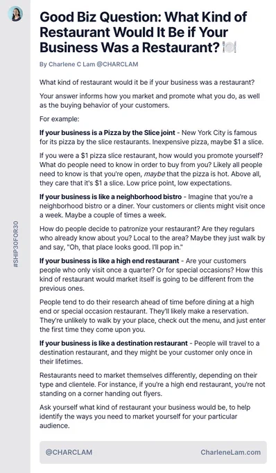Good Biz Question: What Kind of Restaurant Would It Be if Your Business Was a Restaurant? 🍽