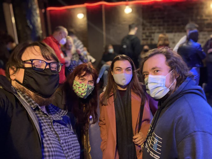 The CherryMan Media team at the kick off for the 2021 Glasgow 48 Hour Film Project, with team David, Catriona, Felicia and Robert here at the Flying Duck.