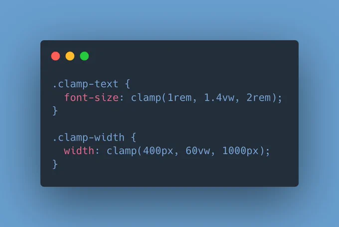 CSS using the clamp() function to set font-size and with.