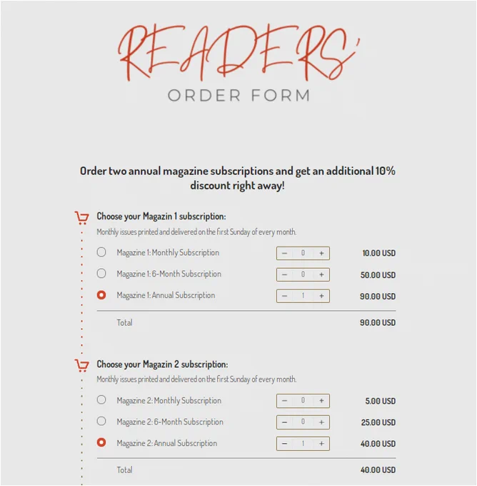 A Subscription Form created in aidaform.com. 