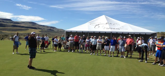 Orrin Vincent speaking on opening day at Gamble Sands