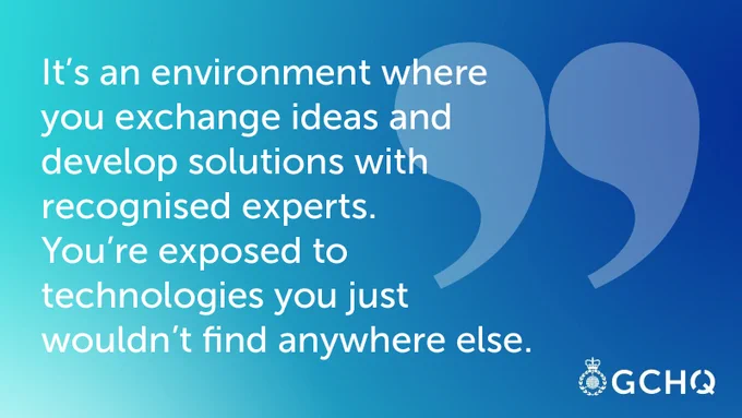 Large quotation marks sit behind the quote "It's an environment where you exchange ideas and develop solutions with recognised experts. You're exposed to technologies you just wouldn't find anywhere else."