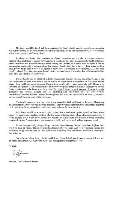 Second half of the text of Meghan, The Duchess of Sussex's letter to Senator Schumer and Speaker Pelosi.