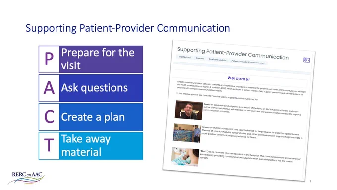 Image of the 4 steps in the PACT strategy and a screenshot of a webpage