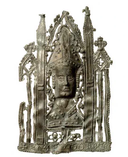 Photo of a holy medal from a pilgrimage to Canterbury believed to protect the wearer against illness