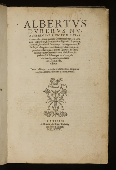 Image of Title Page and page of Letters from Dürer's 1535 IInstitutionum geometricarum