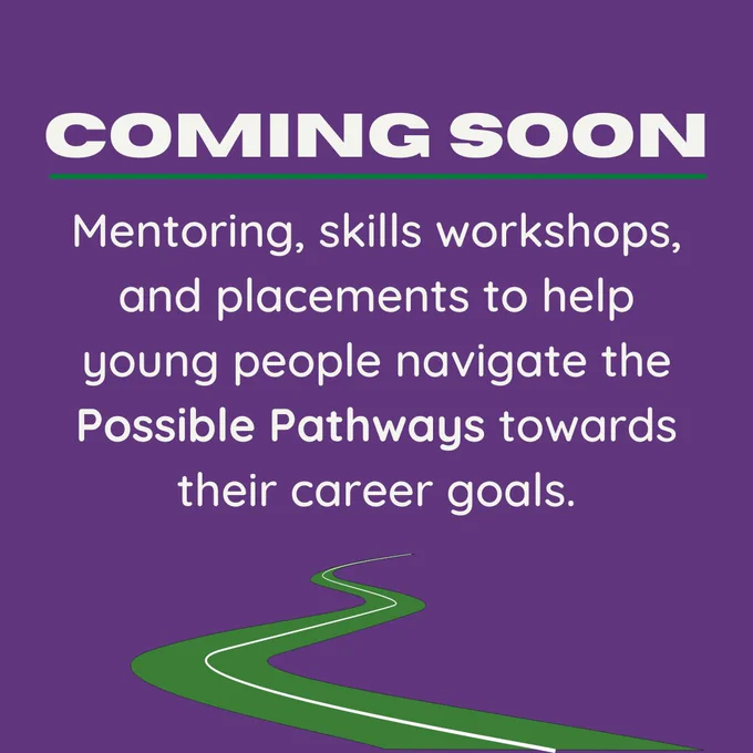 [image description: overview of services that will be offered by Possible Pathways - mentoring, skills workshops & placements]