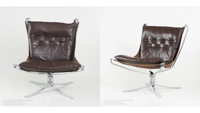 Falcon chair Scandinavian design mid-century modern leather restoration