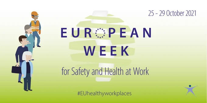 Illustration of workers. European Week for Safety and Health at work. 