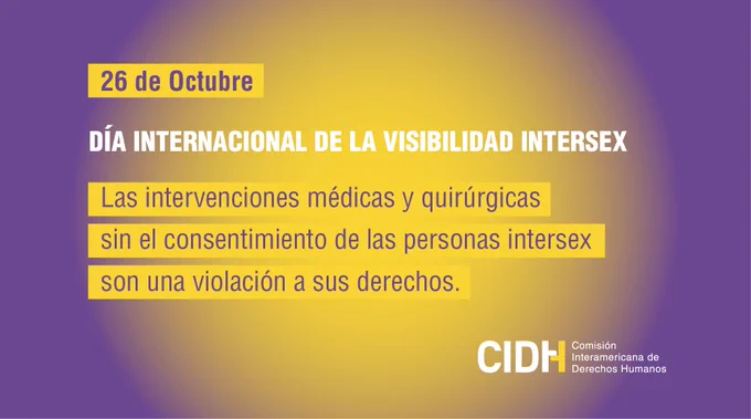 26 de Octubre 
Día Internacional de la visibilidad intersex

Las intervenciones médicas y quirúrgicas sin el consentimiento de las personas intersex son una violación a sus derechos