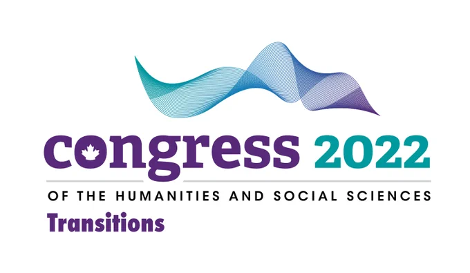 Purple and teal logo of Congress 2022, which reads "Congress of the humanities and social sciences 2022: Transitions" beneath a depiction of a wave. 