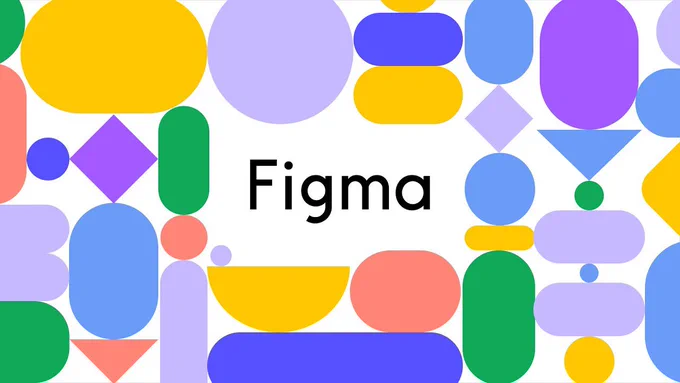 The word “Figma” surrounded by different colourful shapes that typically make up it’s logo but as a decorative background.