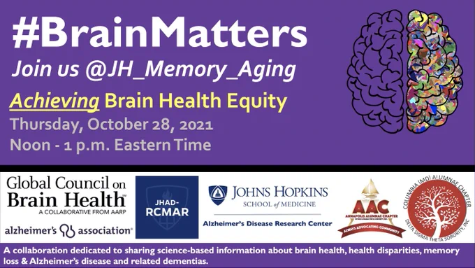 #BrainMatters Twitter Chat today at Noon ET on Brain Health Equity. 
