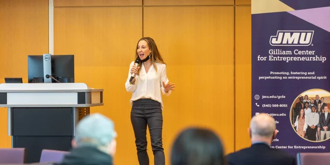 Noelle Allen speaks to a crowd during her keynote speech for the Women in Entrepreneurship Showcase.
