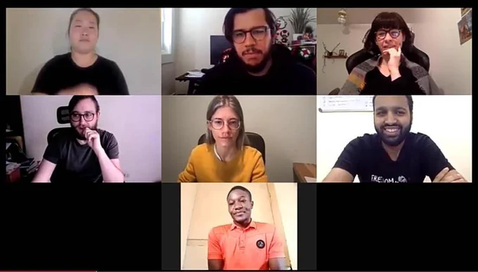 Zoom screenshot of 7 people