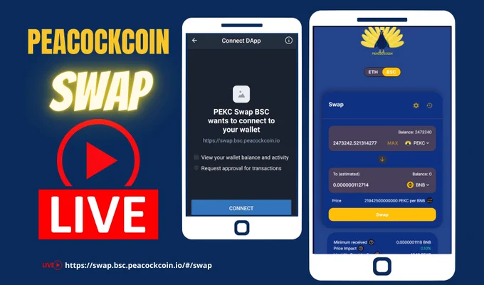 🔊🔊DEVELOPMENT UPDATE🚀🚀

Now PEACOCKCOIN SWAP is live & can be accessed via the link below

#Peacockcoin#SWAP#Live#Access#BEP20#ERC20

⚙️SWAP : https://swap.bsc.peacockcoin.io/#/swap
⚙️TG :https://t.me/peacockcoin