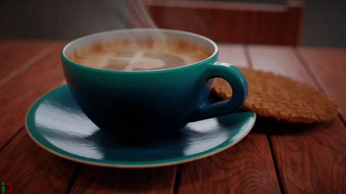 Procedurally generated picture of a cup of coffee and a stroopwafel