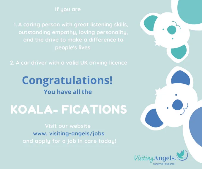 WE ARE HIRING!

We are looking for Part Time & Full Caregivers to join our team .

We Offer :

1. Up to £12/ hour.
2. All bank holidays paid at double rate.
3. Paid travel time and mileage pay.
4. Loyalty bonus
5. Extensive training and development programme.
7. Flexible working schedule.
6. Rewards programme & MORE!!

Visit our careers website https://www.visiting-angels.co.uk/jobs/ to  find out more and apply for various positions available.

#recruiting #recruitment #hiring #jobs #jobsearch #recruiter #homecare #staffing #employment #career #work #nowhiring #careers #business #caregiver #jobseeker #CarerJobs #jobhunt #hiringnow #career #carer #vacancies #training #development #Angel #Visitingangels #hiring#ukjobs #careerchange