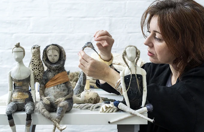Maker Johanna Flanagan is working on textiles dolls.