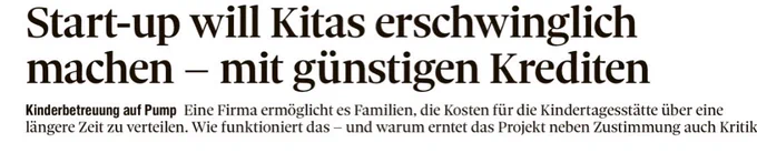 Für eine Kita soll man einen Kredit aufnehmen. Headline im Tagi.