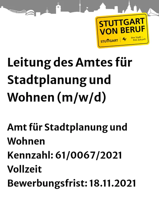 Leitung des Amtes für Stadtplanung und Wohnen (m/w/d)

Amt für Stadtplanung und Wohnen
Kennzahl: 61/0067/2021
Vollzeit
Bewerbungsfrist: 18.11.2021
