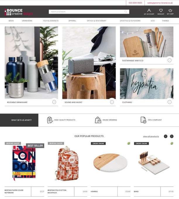 Bounce Creative Designs order merchandise online new website promotional products printed merchandise